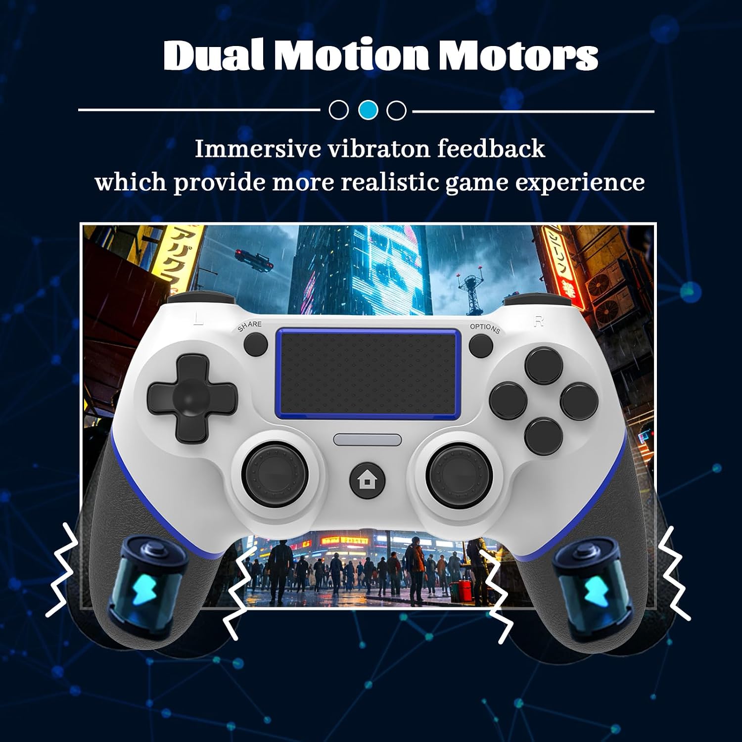 Detalle de Wireless Controller for PS4 (White/Blue) — Multi-Platform Compatibility, Turbo, Built-in Speaker