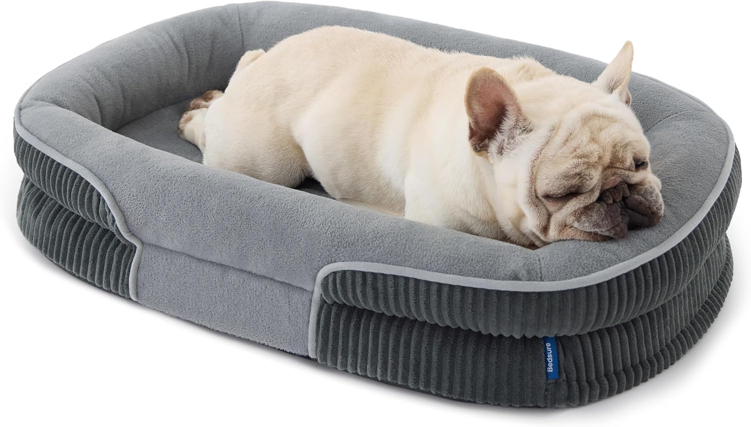 Detalle de Bedsure orthopädisches Hundebett mittelgroße Hunde 76x51 cm grau – 360° ovales Hundesofa mit Rand