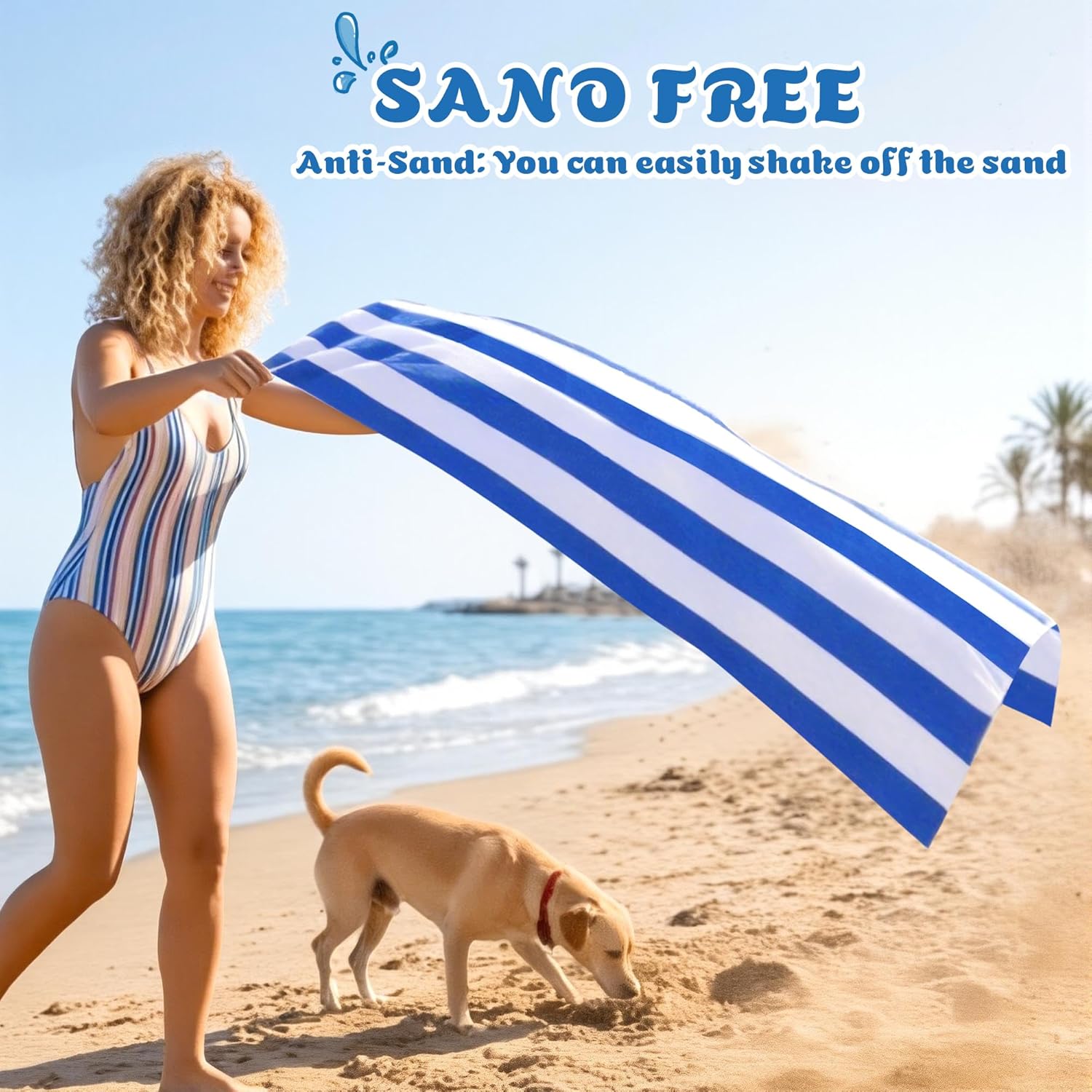 Detalle de Anavasi Microfibre Beach Towels for Adults (2 Pack) 180 x 90 cm with Drawstring Bag – Quick Dry, Sand Free
