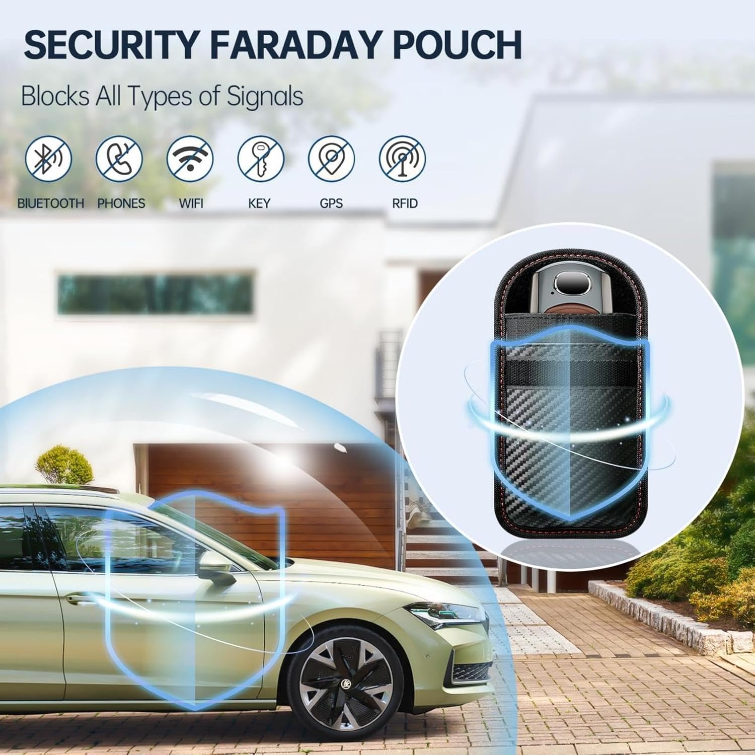 Detalle de caslord Keyless Go Schutzhüllen für Autoschlüssel (2 Stück) – RFID Blocker im Mittel-Faraday-Set mit Schlüsselanhänger