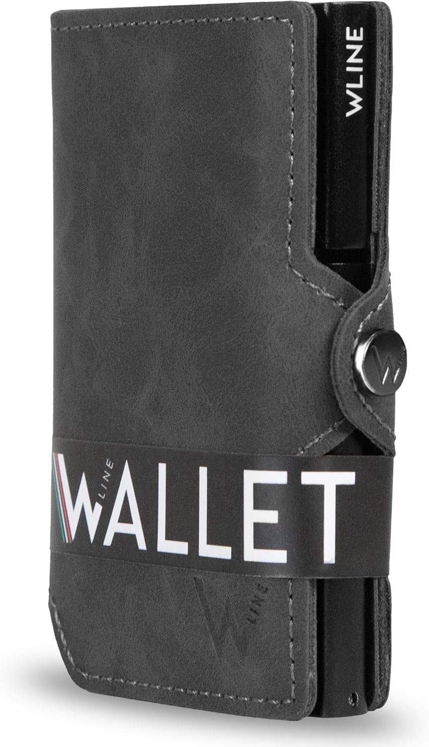Detalle de WLine Porta Carte Schermato RFID in Pelle PU slim (Grigio Vintage) 👝