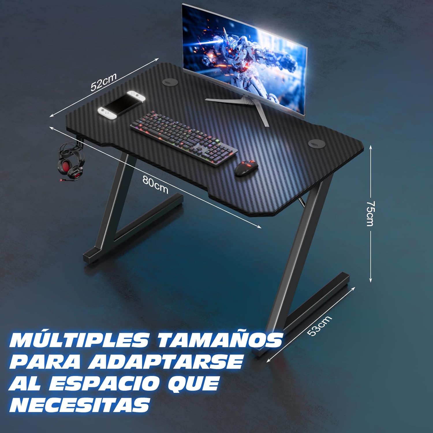 Thumbnail 2 de TRIUMPHKEY Mesa Gaming Z 80x52cm con Gancho para Auriculares 🖥