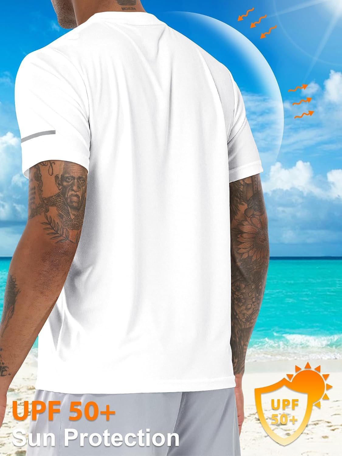 Detalle de Men's Rash Guard UPF 50+ Sun Protection T-Shirt (Short/Long Sleeve) – Lightweight Quick-Dry