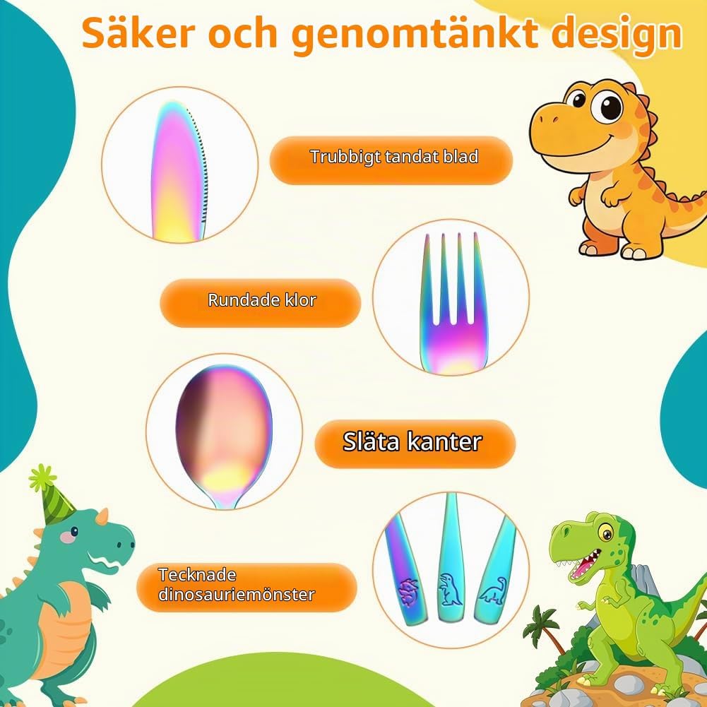 Detalle de AUAUY bestickset i rostfritt stål med dinosauriegravyr, 6 delar