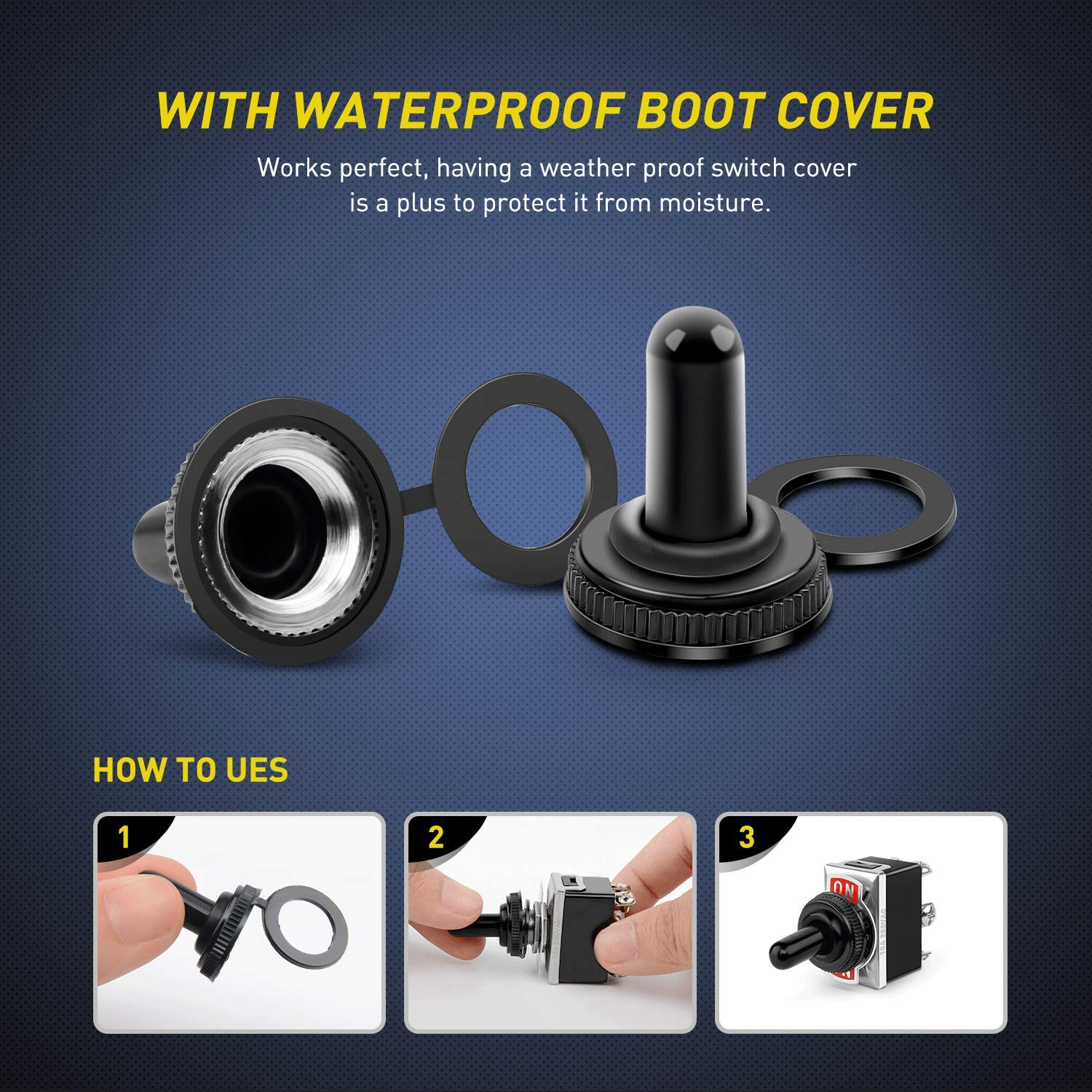 Thumbnail 5 de Nilight 5-Pack DPDT 6-Pin Heavy-Duty Rocker Toggle Switch (with waterproof boot caps)