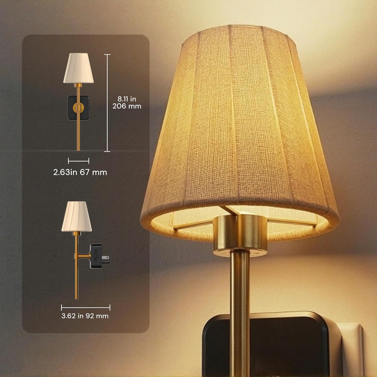 Detalle 1 de L LOHAS LED GY253 Plug-In Night Light with Fabric Shade, Dimmable LED