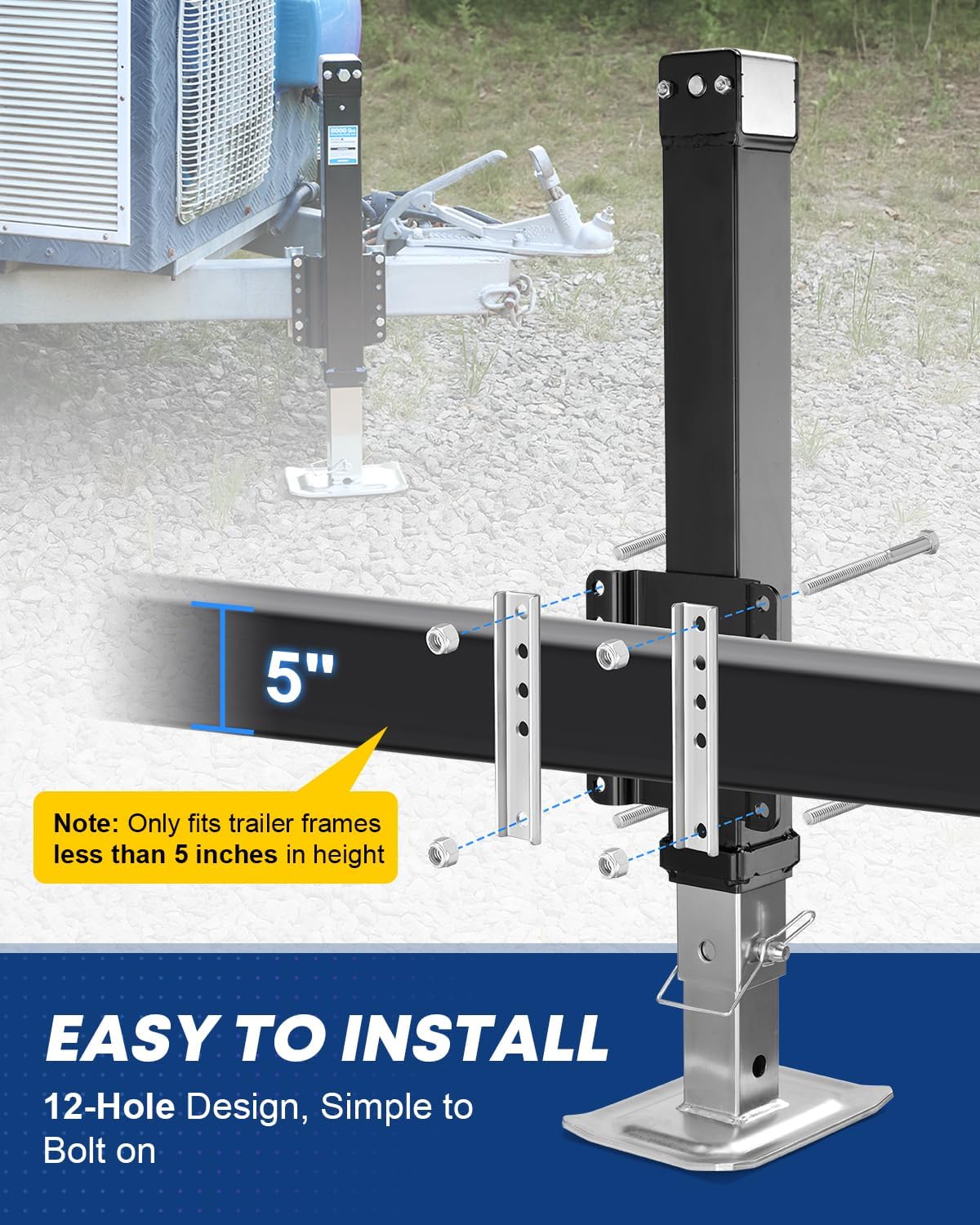 Detalle de Kohree 8000 lbs Trailer Jack Heavy Duty — Bolt-On, 20-24V Electric Drill-Operated with Drop Leg and Handle