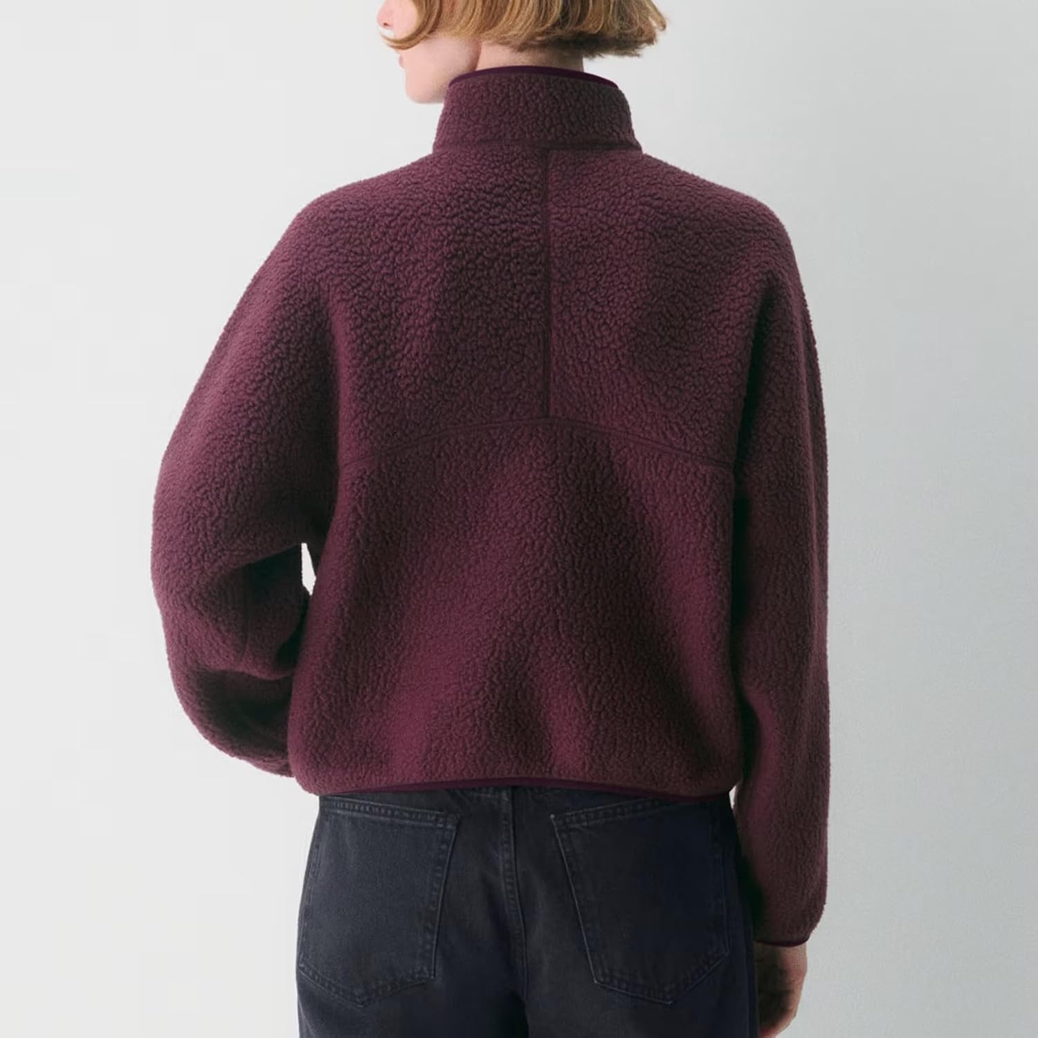 Detalle de Keeliya Women’s Quarter-Zip Sherpa Fleece Pullover with Funnel Neck and Zip Pockets