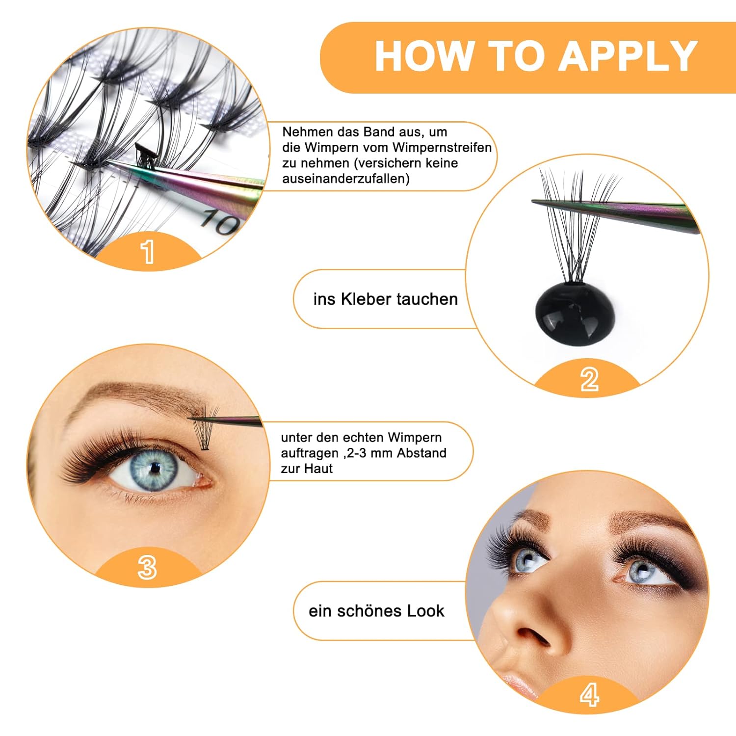Thumbnail 4 de B&Q Wimpern Extensions 280 Stück: natürliche Lash Cluster (40D, D Curl, 9–16)