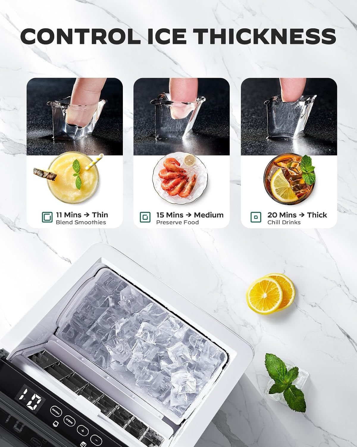Detalle 1 de Silonn SLIM31T Countertop Ice Maker, 44 lb Daily Output, Self-Cleaning