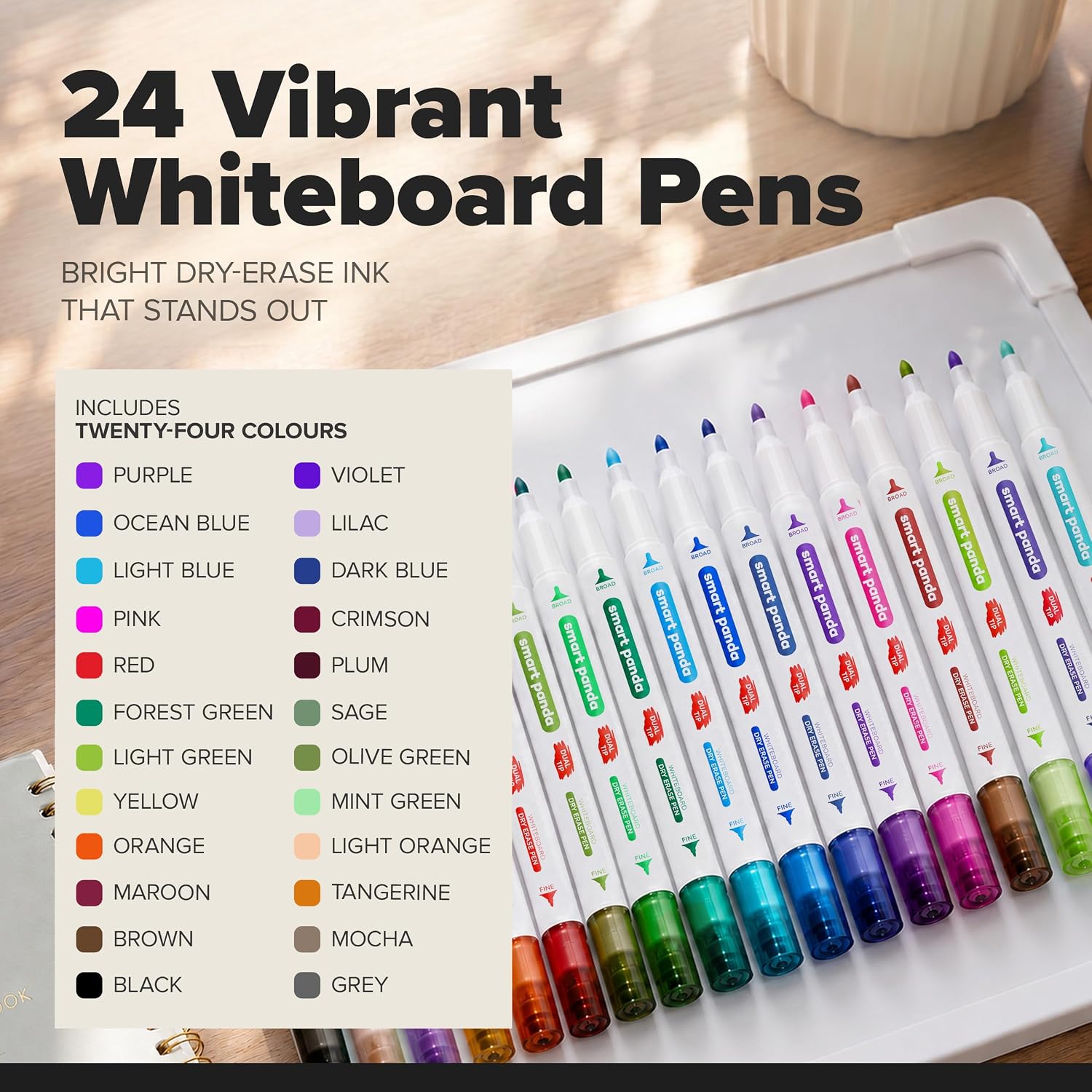 Thumbnail 1 de Smart Panda whiteboardstiften set van 24 met dubbele punt in 24 kleuren