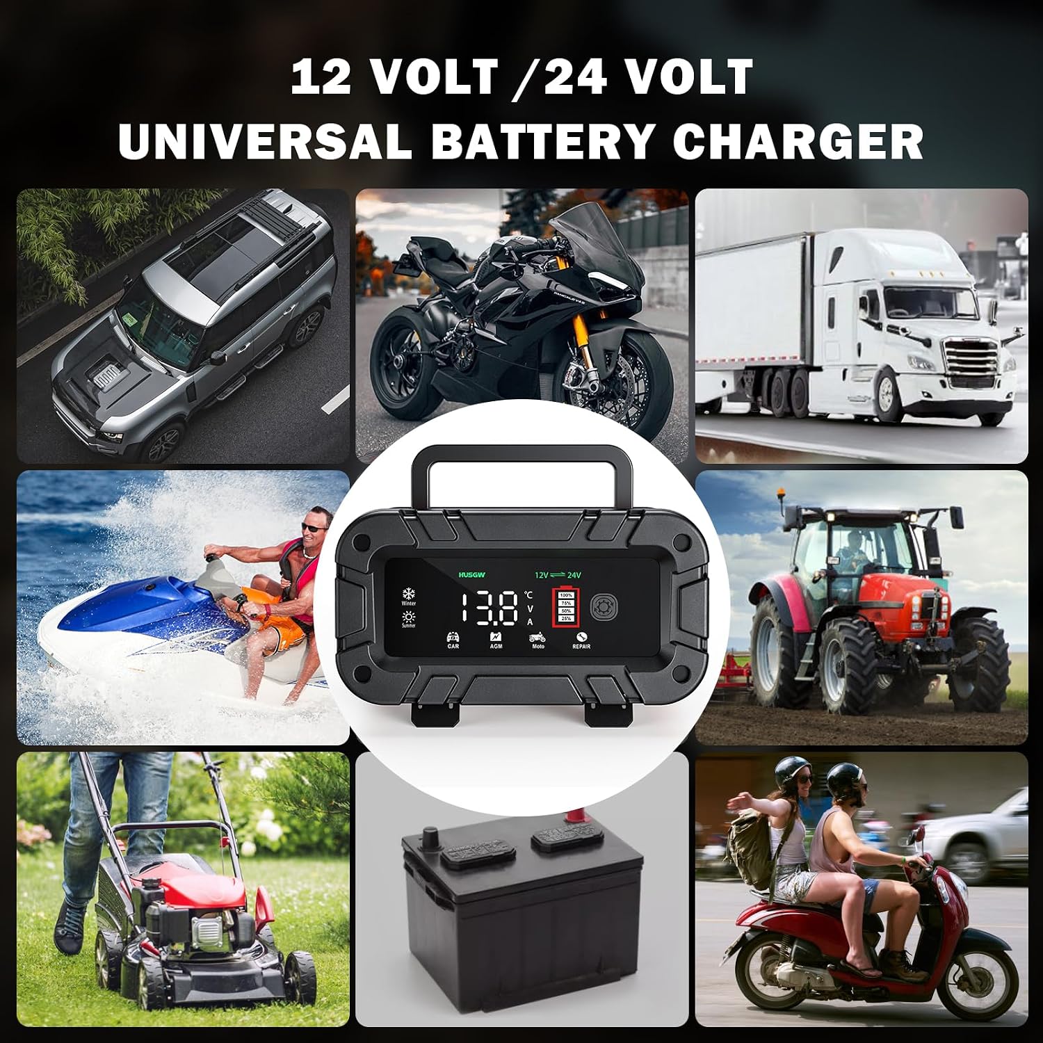 Thumbnail 6 de Caricabatteria da Auto 12V20A / 24V10A con Schermo LED, Protezioni Multipla e Mantenitore Automatico