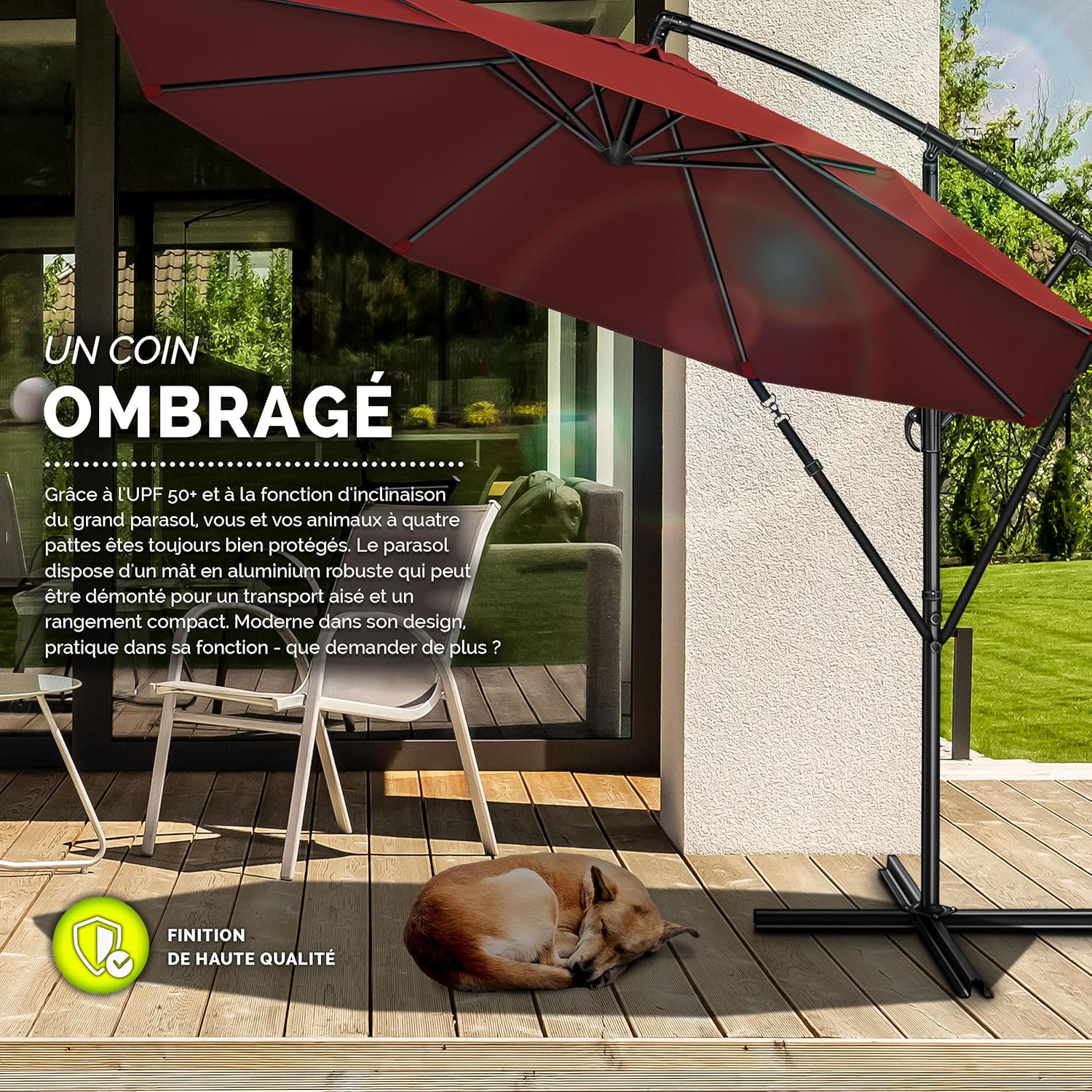 Thumbnail 6 de tillvex Parasol déporté hexagonal 3 m avec manivelle : protection UV pour jardin, terrasse ou marché