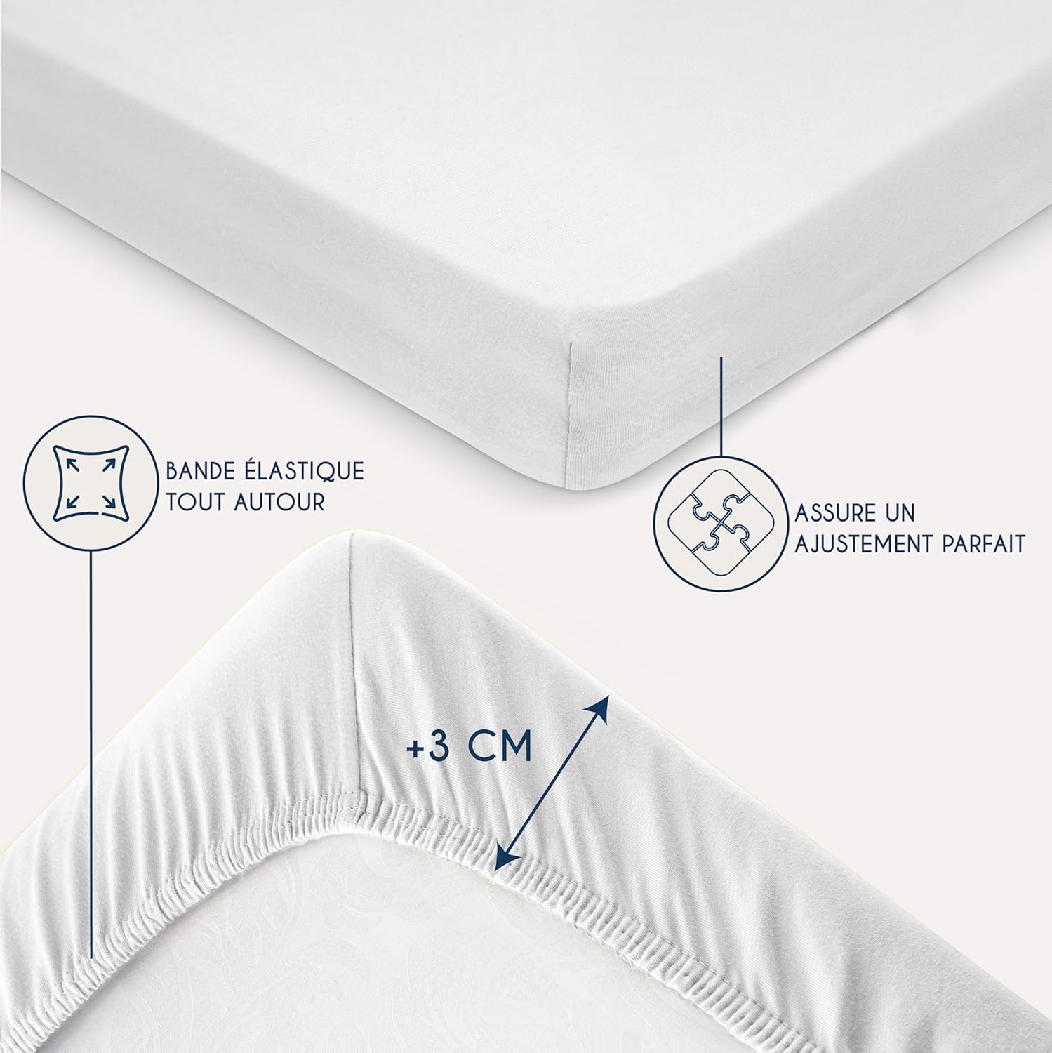 Thumbnail 3 de Dreamzie Drap Housse Jersey Coton 80x190/200 – Blanc, certifié OEKO-TEX