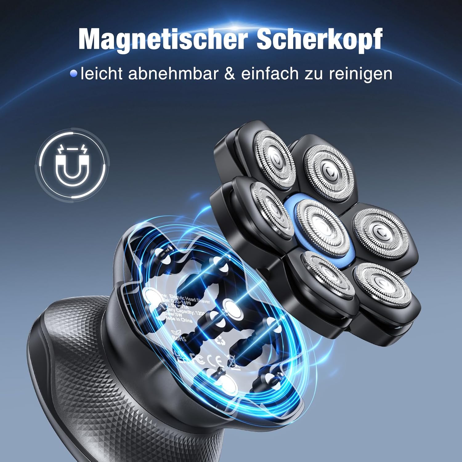 Thumbnail 3 de kensen Glatzen Rasierer Herren – 7D Kopf-Kopfrasierer für trockenes & nasses Rasieren, IPX6, 2 Modi