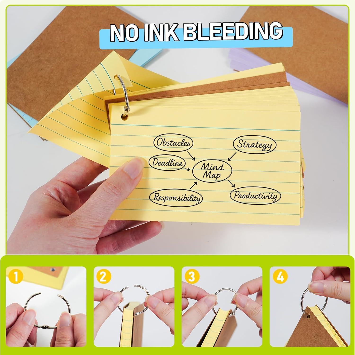 Detalle de Flash Card 300 Pcs Revision Cards with Multicolor Kraft Card and 6 Binder Rings