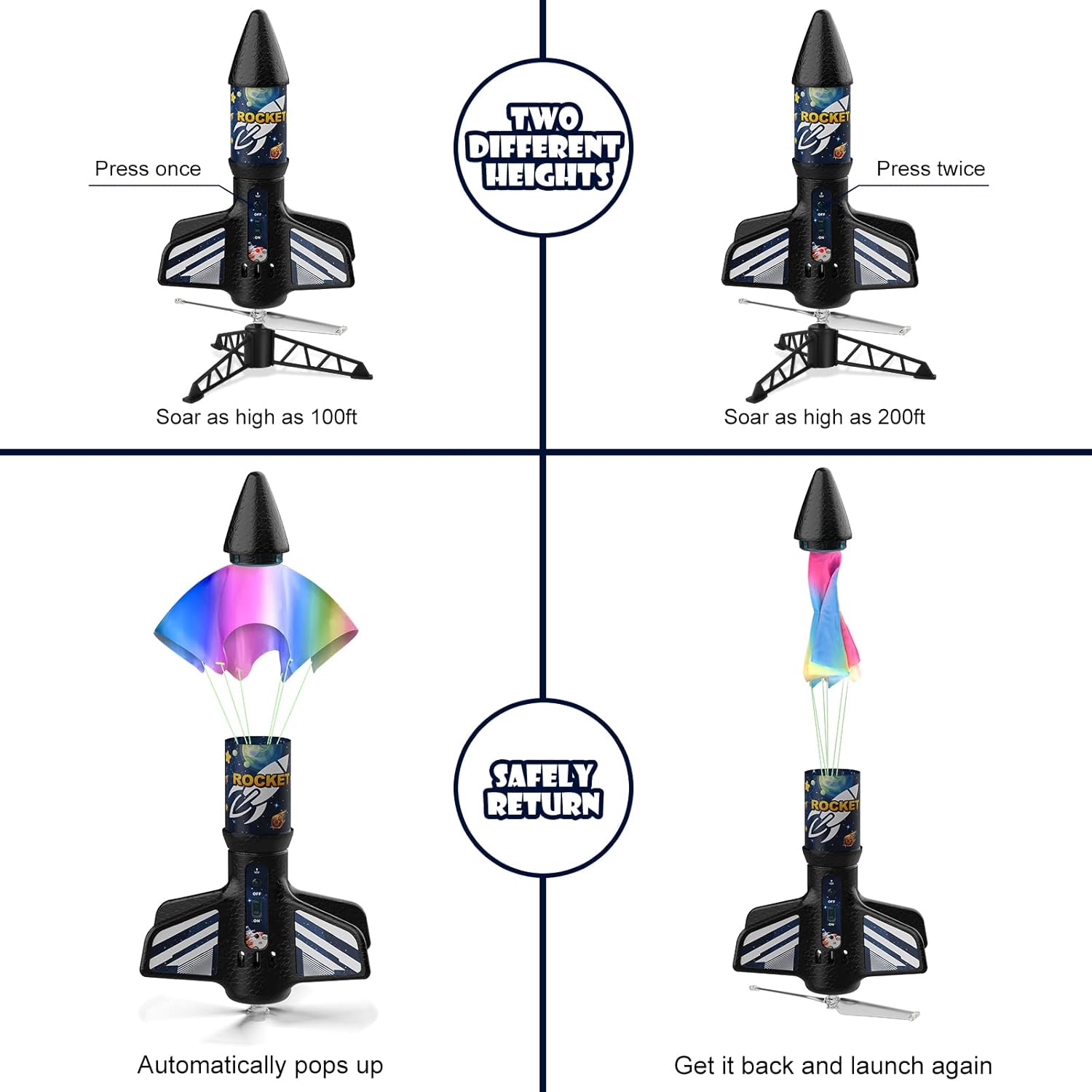 Thumbnail 5 de Mafbeanl Kids Rocket Launcher (Self-Launching Motorized Air Rocket Toy) with LED Night Launch & Parachute Landing