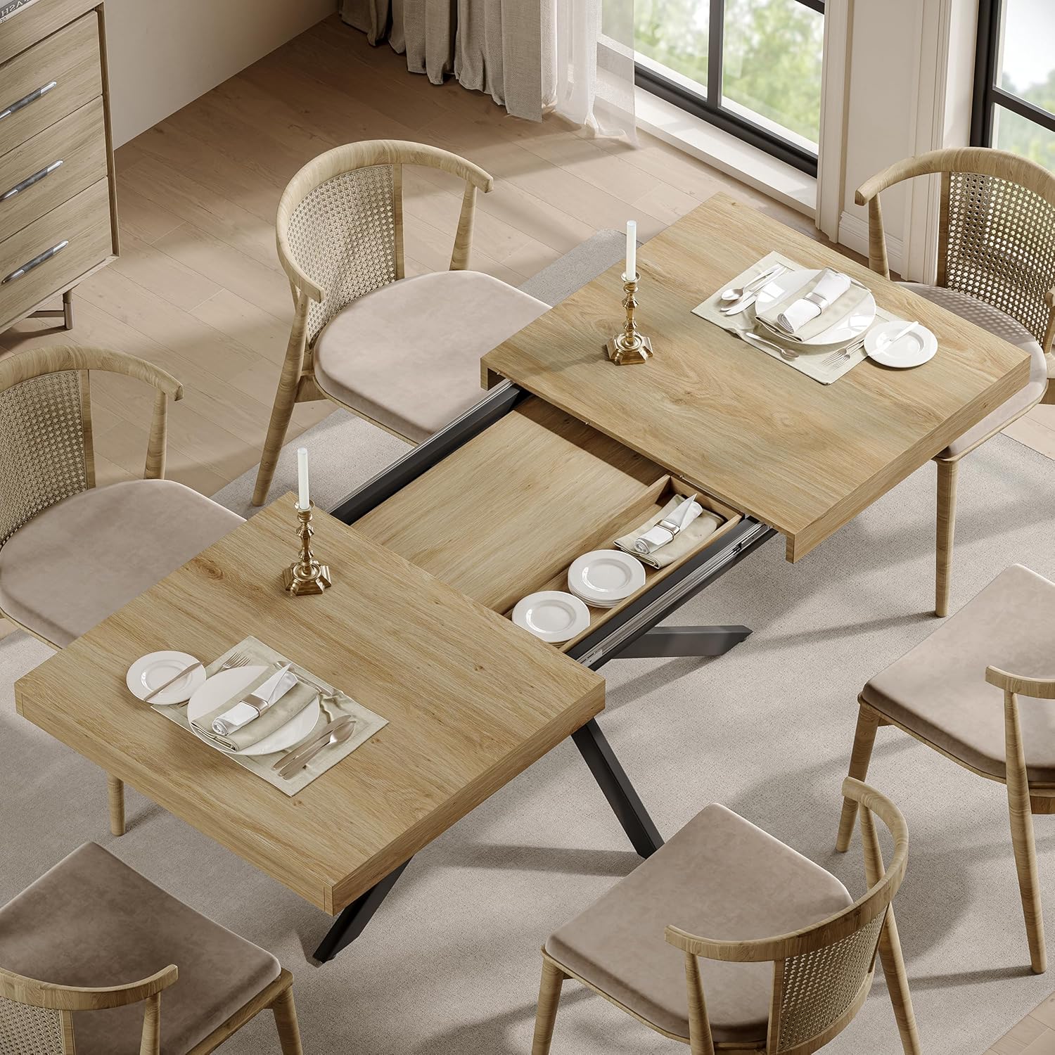 Detalle de MECHYIN Extendable Dining Table, Oak