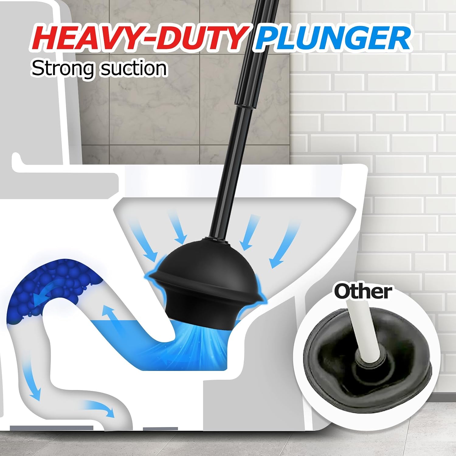 Detalle de FORASTO 54252-32 Toilet Plunger and Brush Set with Groove Brush, Deep Black