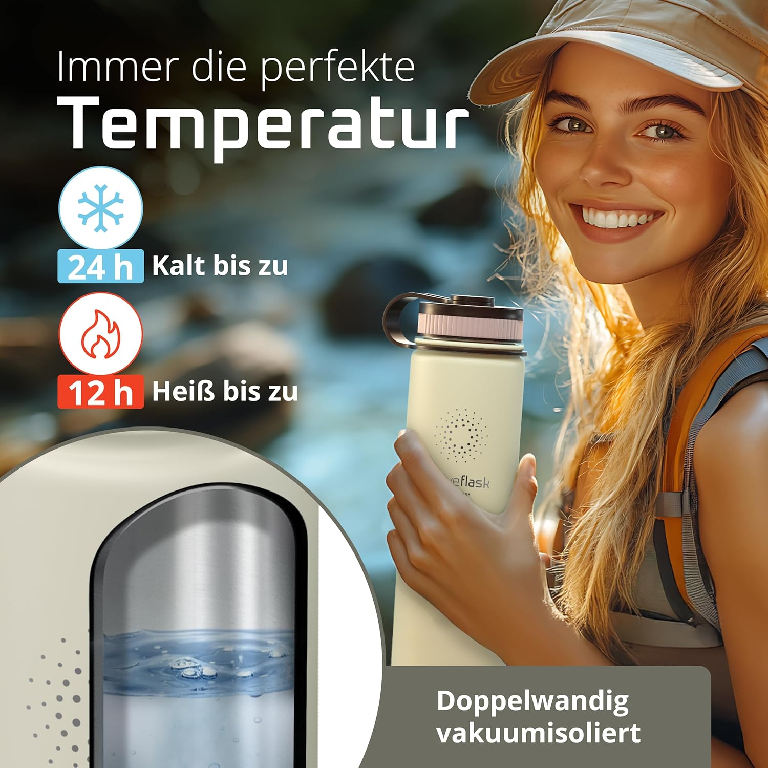 Thumbnail 3 de ACTIVE FLASK Edelstahl-Trinkflasche mit 3 Deckeln – 680 ml, BPA-frei, auslaufsicher