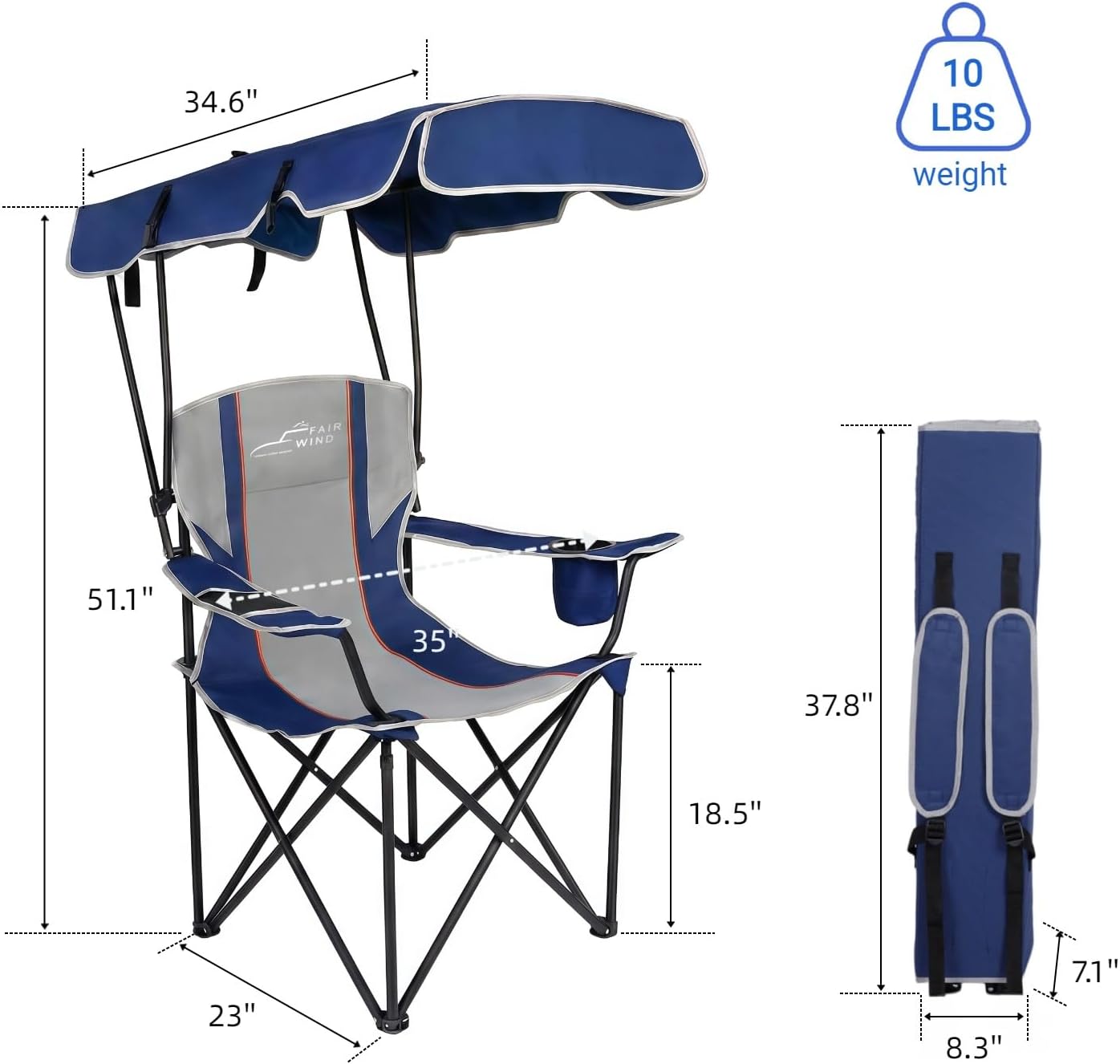Detalle de FAIR WIND Portable Canopy Camping Chair: Heavy-Duty, Oversized, All-in-One Shade Chair