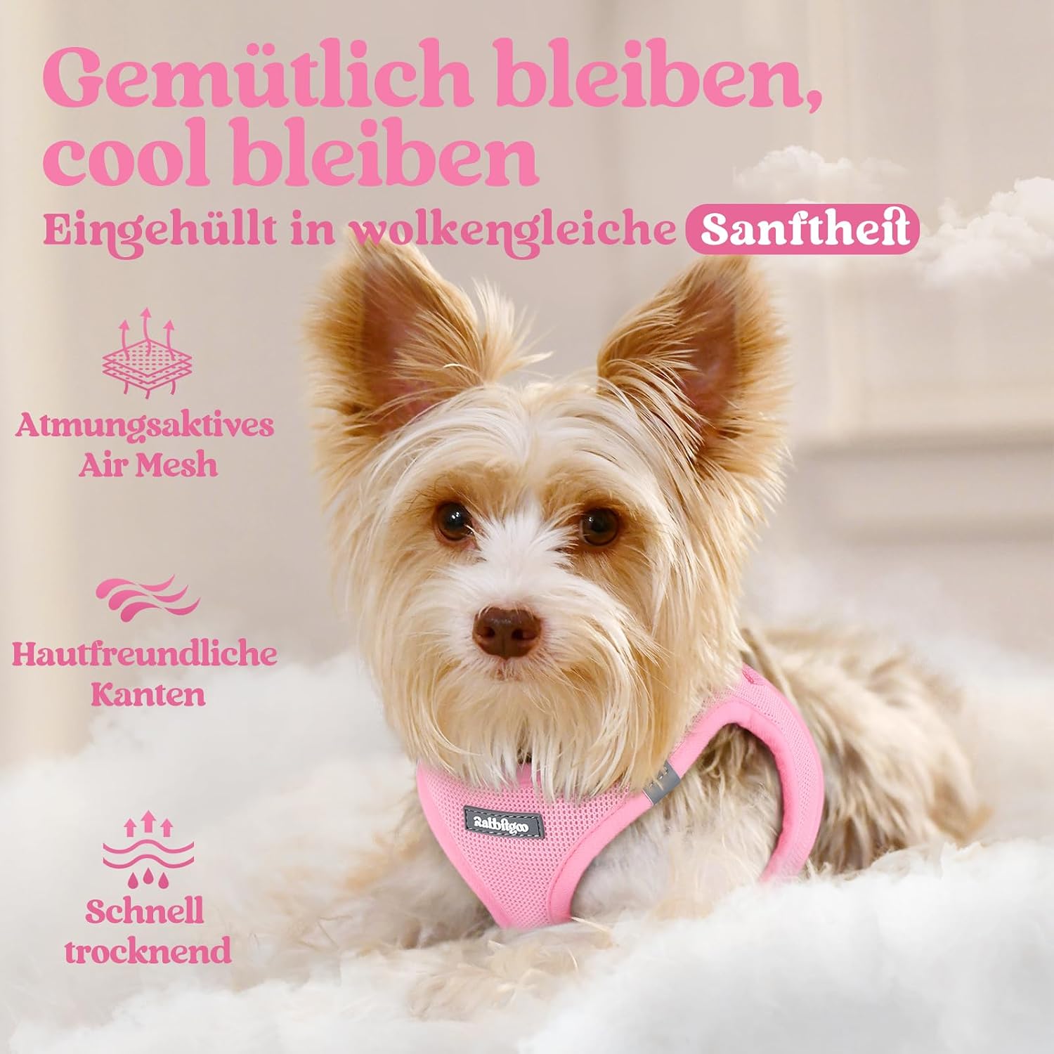 Detalle de rabbitgoo Hundegeschirr für kleine Hunde (Step-in), weiches Mesh, reflektierend – Rosa, Größe XS