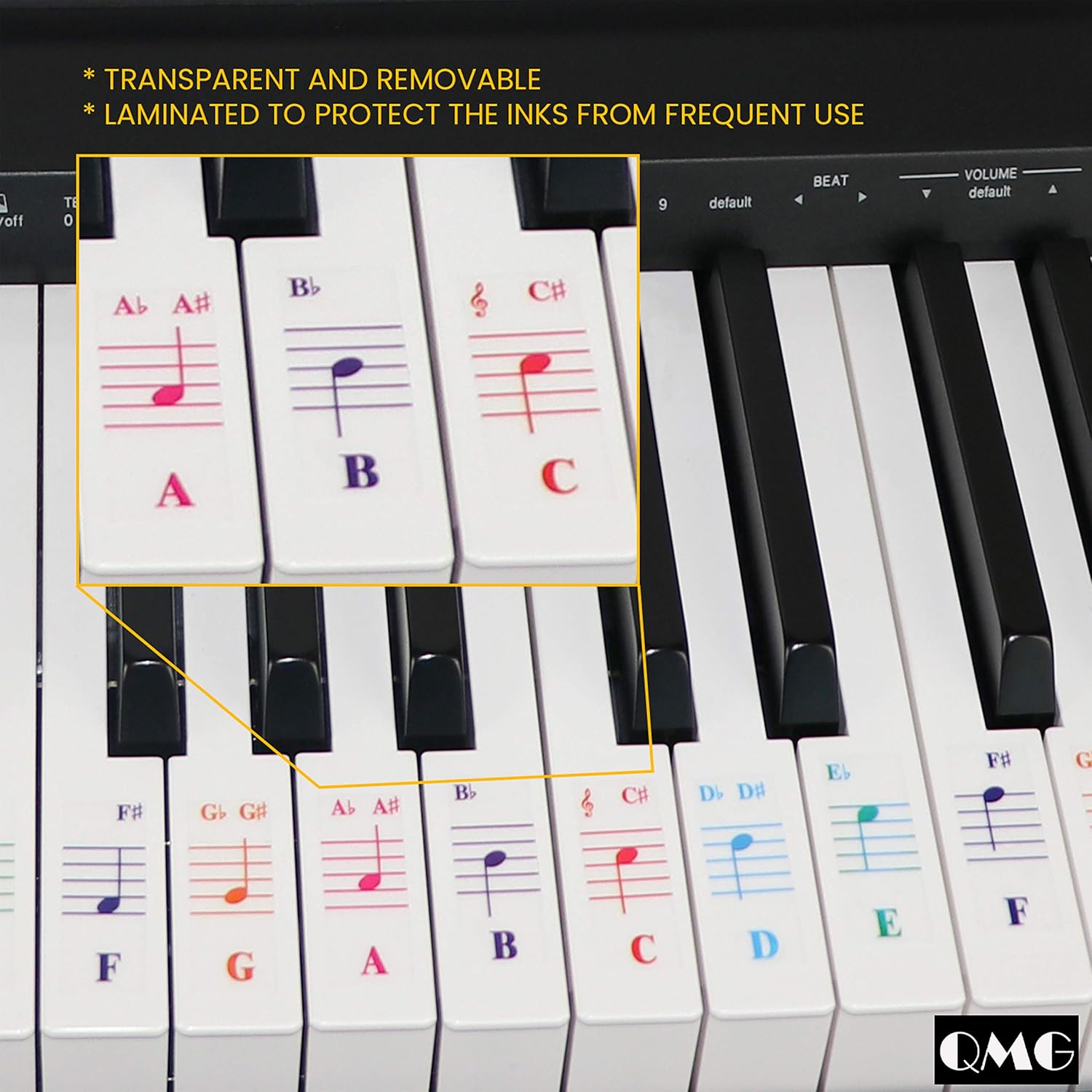 Detalle de QMG Piano Keyboard Stickers, Transparent Vinyl