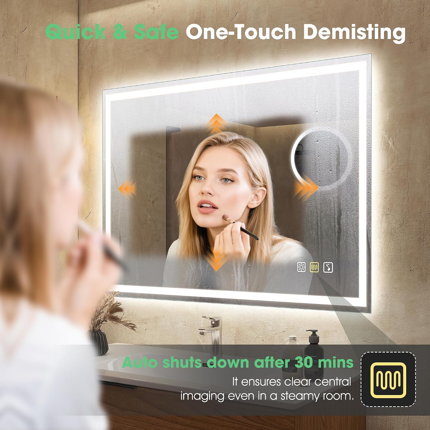 Detalle 2 de S'bagno Bluetooth-Badezimmerspiegel mit Beleuchtung, 5-fach-Lupe und Dimmer (80x60 cm)