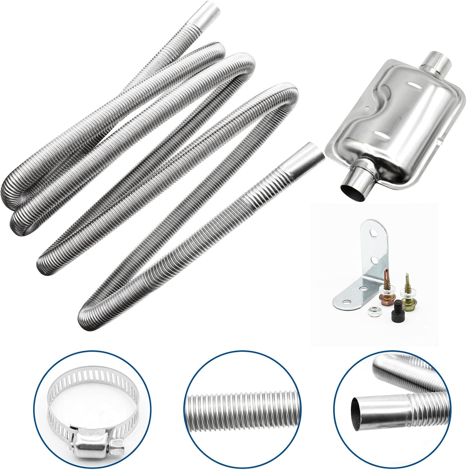 Thumbnail 2 de VEGCOO Abgasrohr Standheizung – 120 cm Edelstahl-Abgasschlauch mit Schalldämpfer und Adapter für Dieselheizung