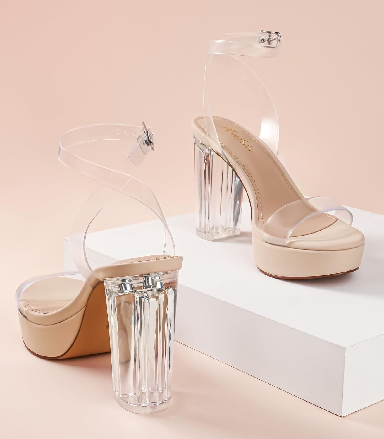 Thumbnail 3 de Ankis Platform Heels for Women (4-Inch Chunky Heels) — Nude, White, Silver, Gold, Black Ankle Strappy Sandals