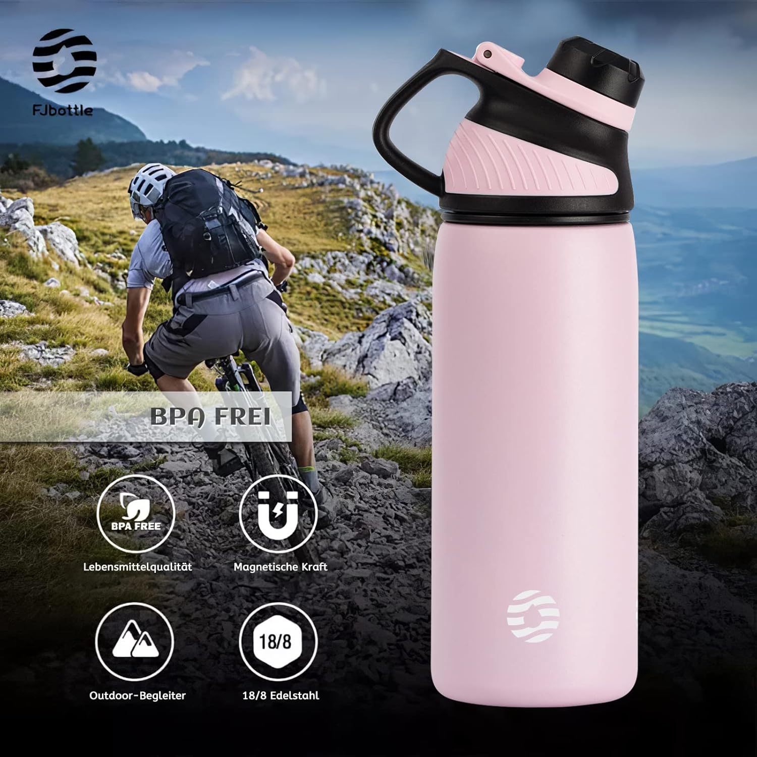 Thumbnail 4 de Fjbottle Edelstahl Sport-Trinkflasche mit magnetischem Deckel, 400/600/800 ml und 1.000 ml – BPA-frei, auslaufsicher