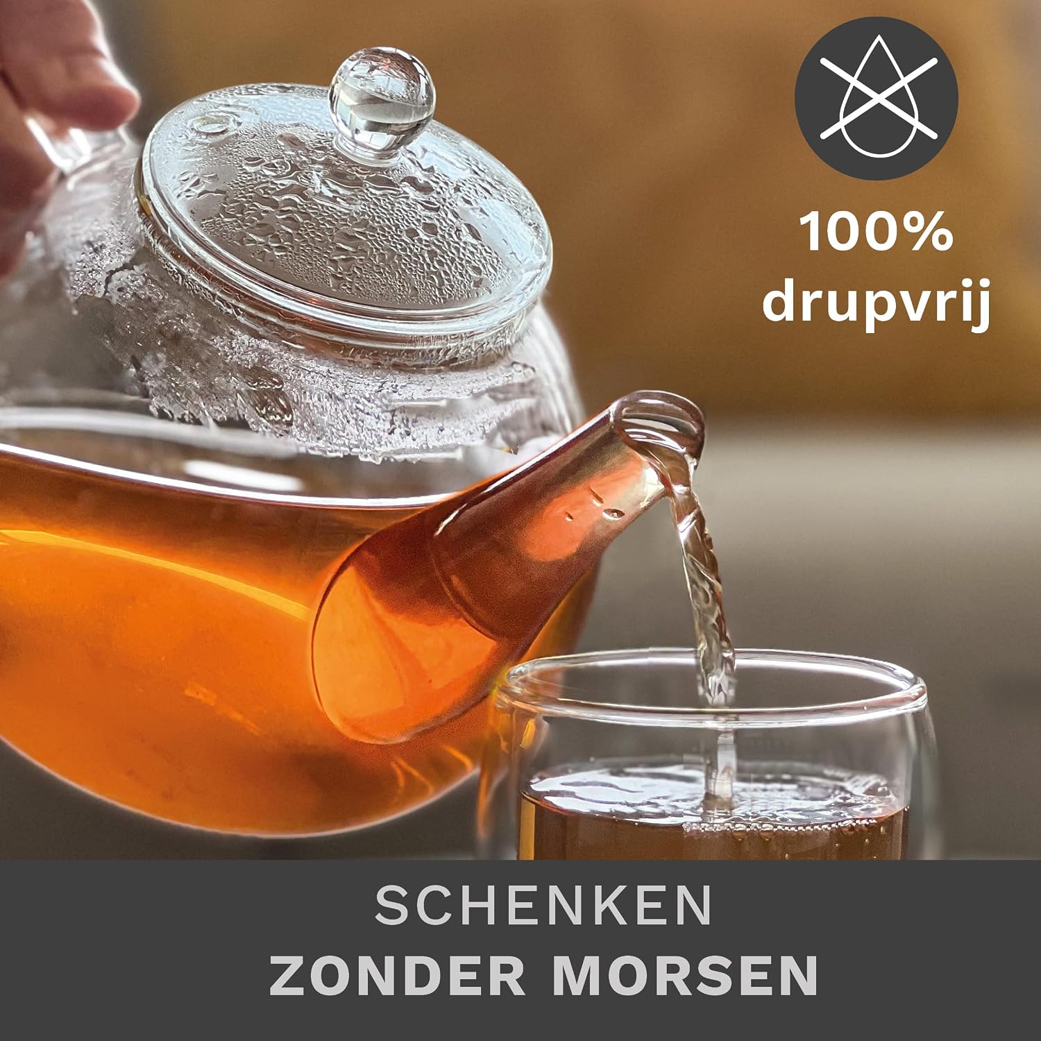 Detalle de Creano 061 platte glazen theepot 800 ml met RVS-filter en borosilicaatglas