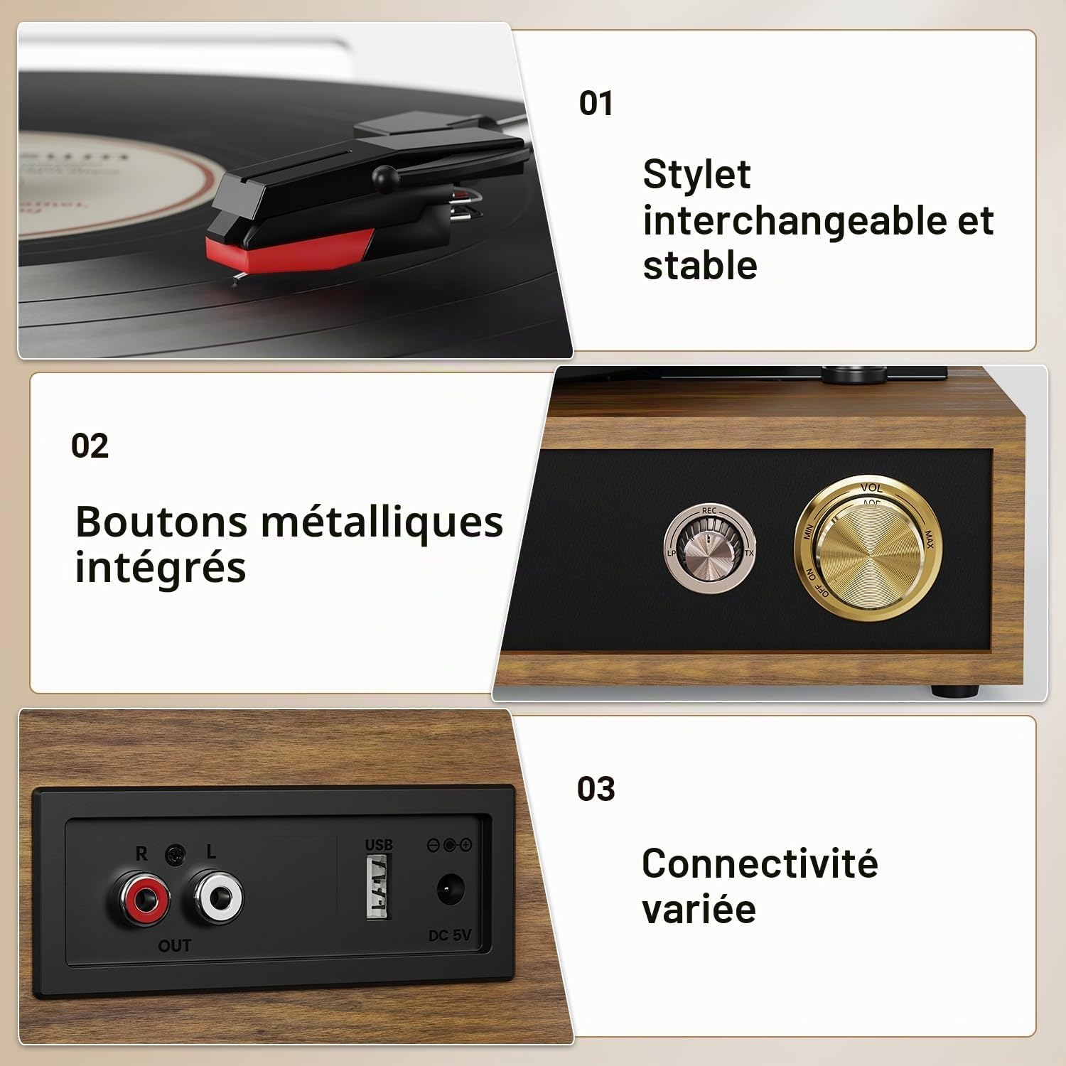 Detalle 2 de FYDEE Platine Vinyle Ébène USB Bluetooth