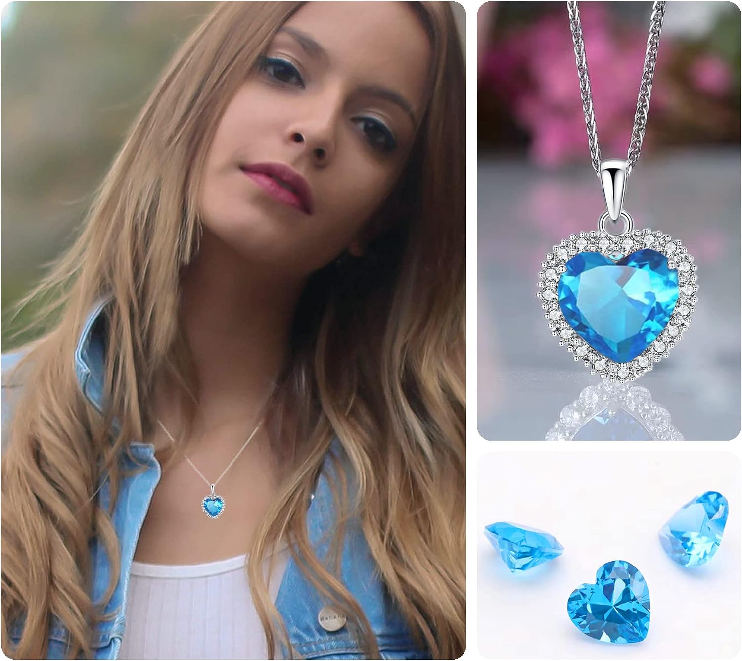 Thumbnail 3 de VONSSY Classic Heart Pendant Gemstone Necklace 18K