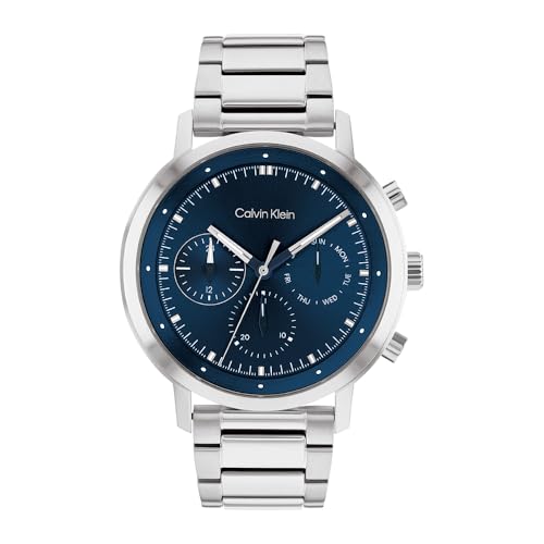 Detalle de Calvin Klein Reloj Analógico de Cuarzo Multifunción para Hombre, Colección Gauge, esfera azul y pulsera de acero inoxidable