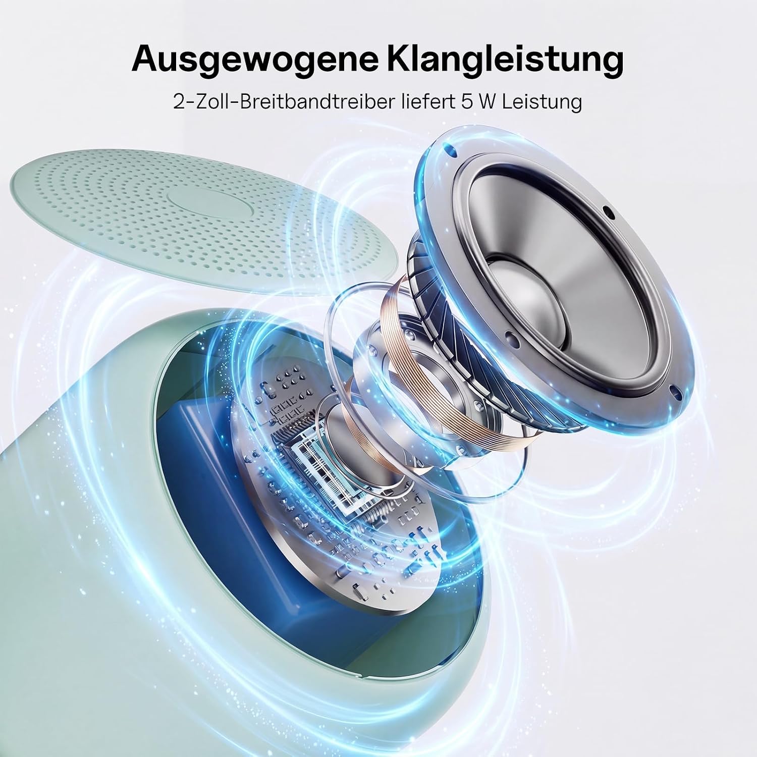 Detalle de Bobtot tragbarer Bluetooth-Lautsprecher (grün) mit Mikrofon, wasserdichtem Design und bis zu 15 Stunden Laufzeit