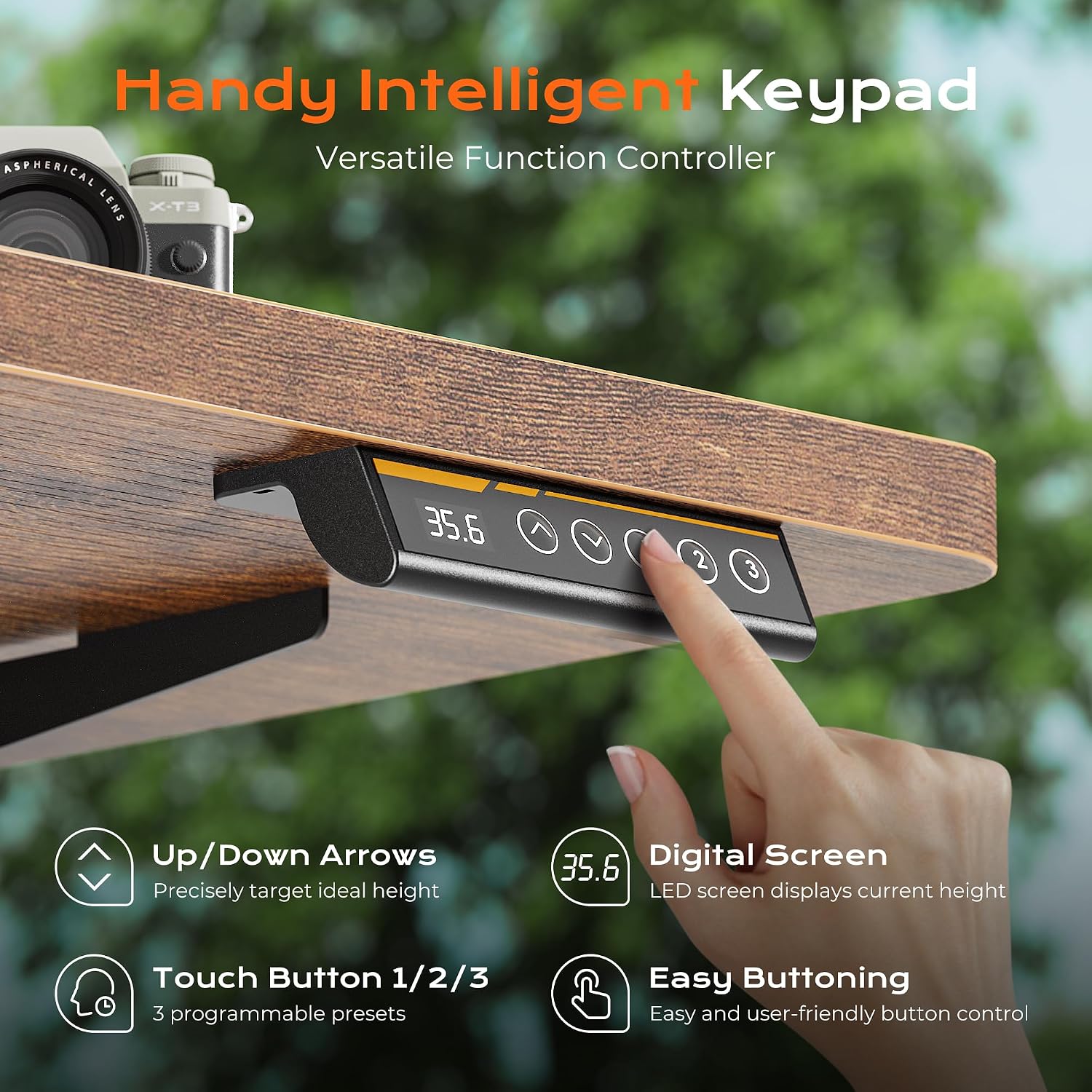 Detalle de Huuger 63 x 28 Large Electric Standing Desk with 3 Preset Heights and LED Keypad (Rustic Brown)