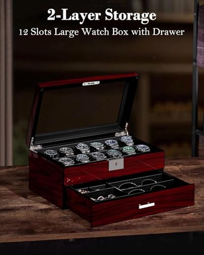 Thumbnail 6 de ANWBROAD Caja de Relojes con 12 Ranuras y Tapa de Cristal – Joyero para Hombre