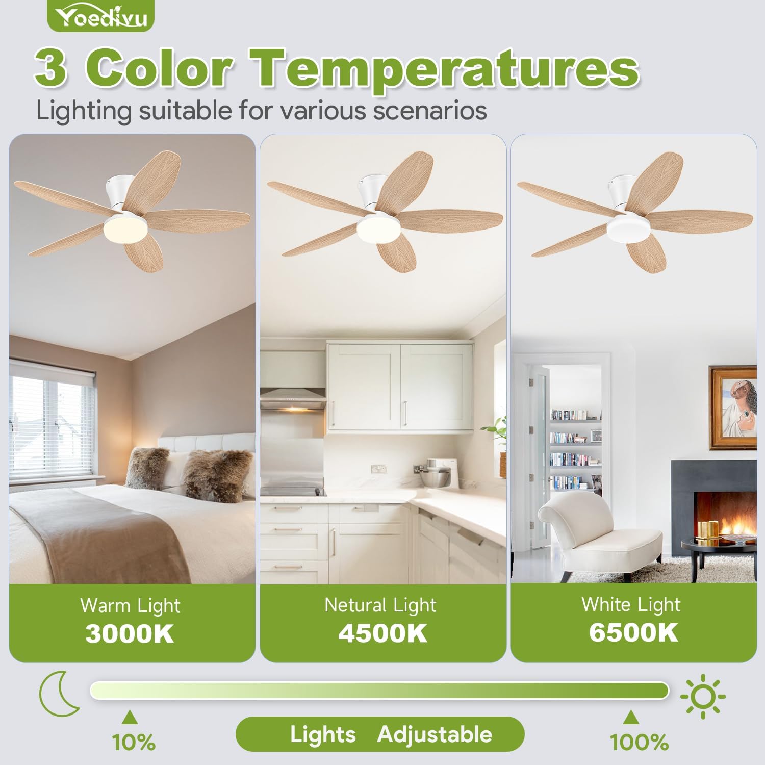 Detalle 1 de Yoedivu CEILING FAN-011 42-Inch Ceiling Fan with Light, 6 Speeds