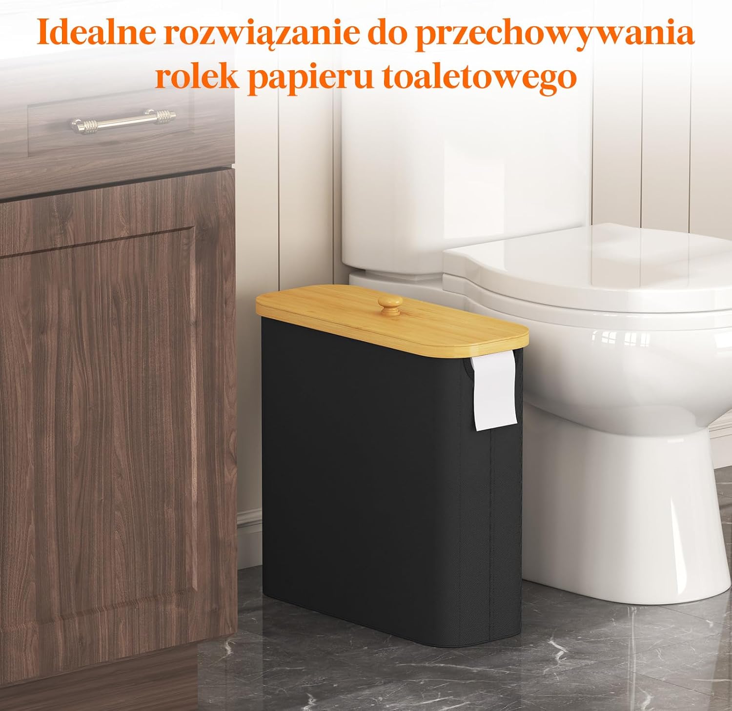 Detalle 2 de Lifewit 23225 kosz na papier toaletowy 30 l, na 12 rolek, z bambusową pokrywą