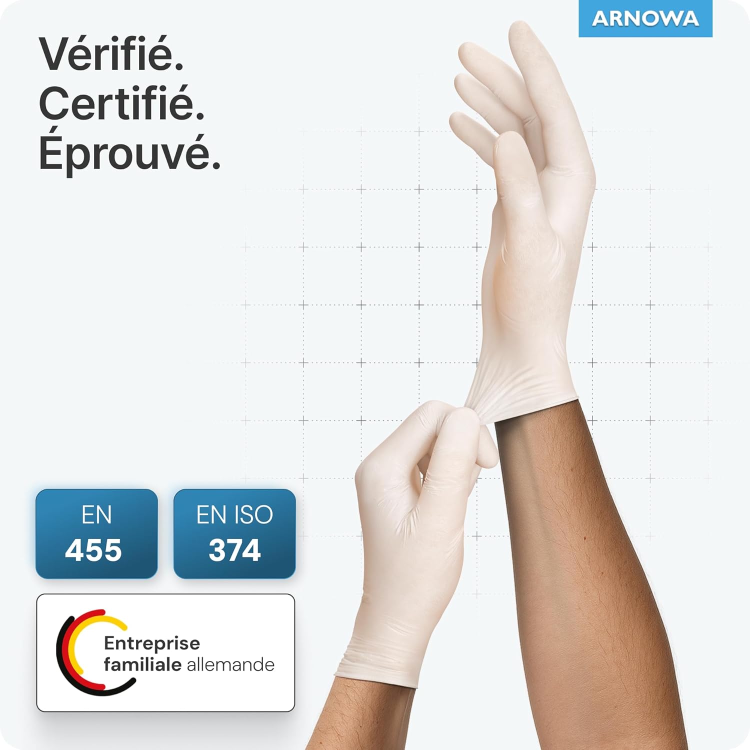 Detalle de ARNOMED 100x gants jetables en latex blancs – taille M, non poudrés, texturés au bout des doigts