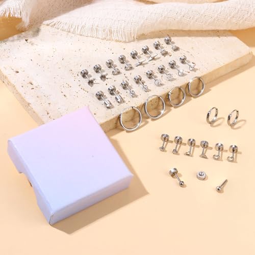 Detalle 2 de Diamday: 15 Pares de Pendientes de Acero Quirúrgico para Mujer – Aros Dorados y Piercings de Cartílago