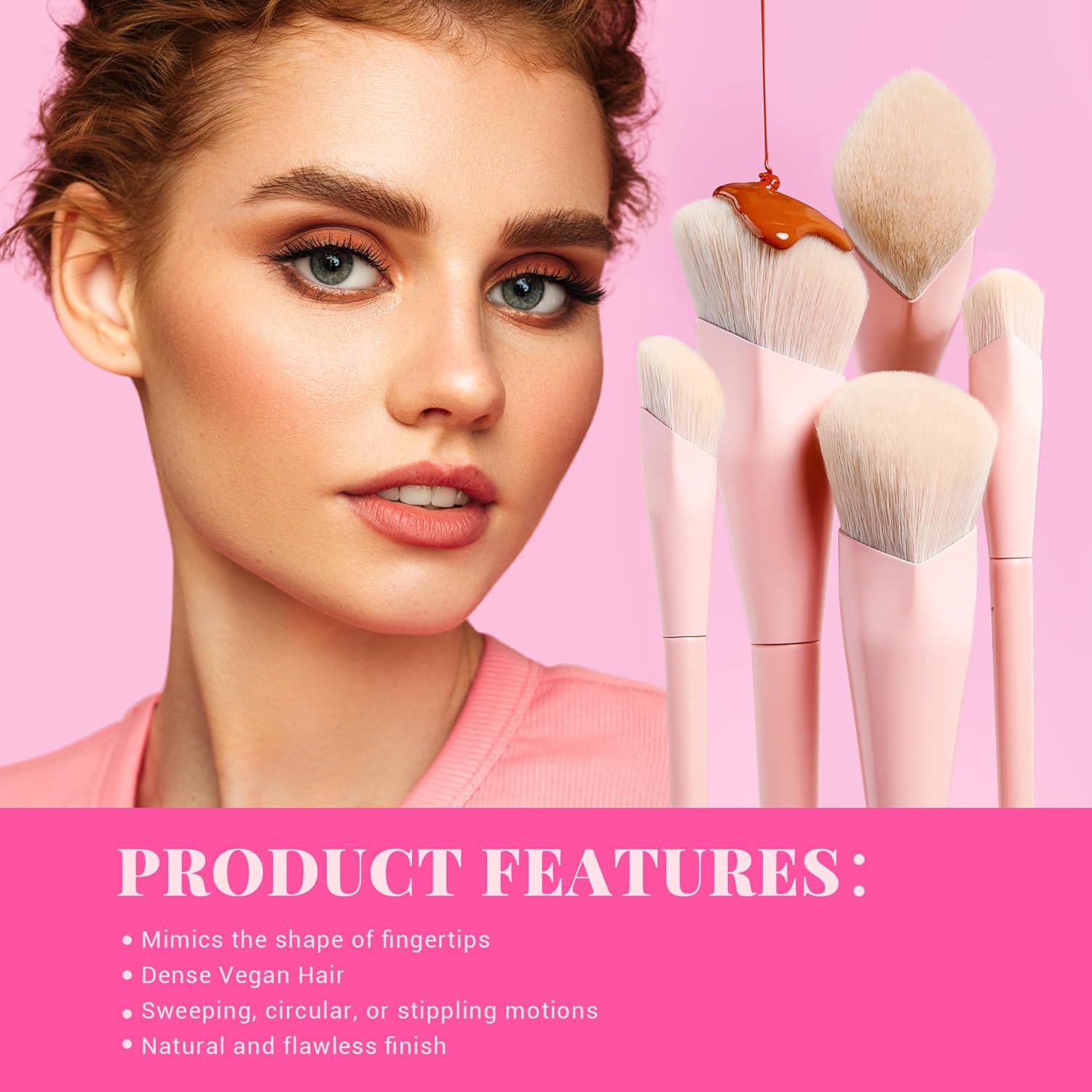Detalle de Jessup Coffret Cadeau Pinceaux Maquillage Roses – Ensemble 14 pièces pour un look professionnel