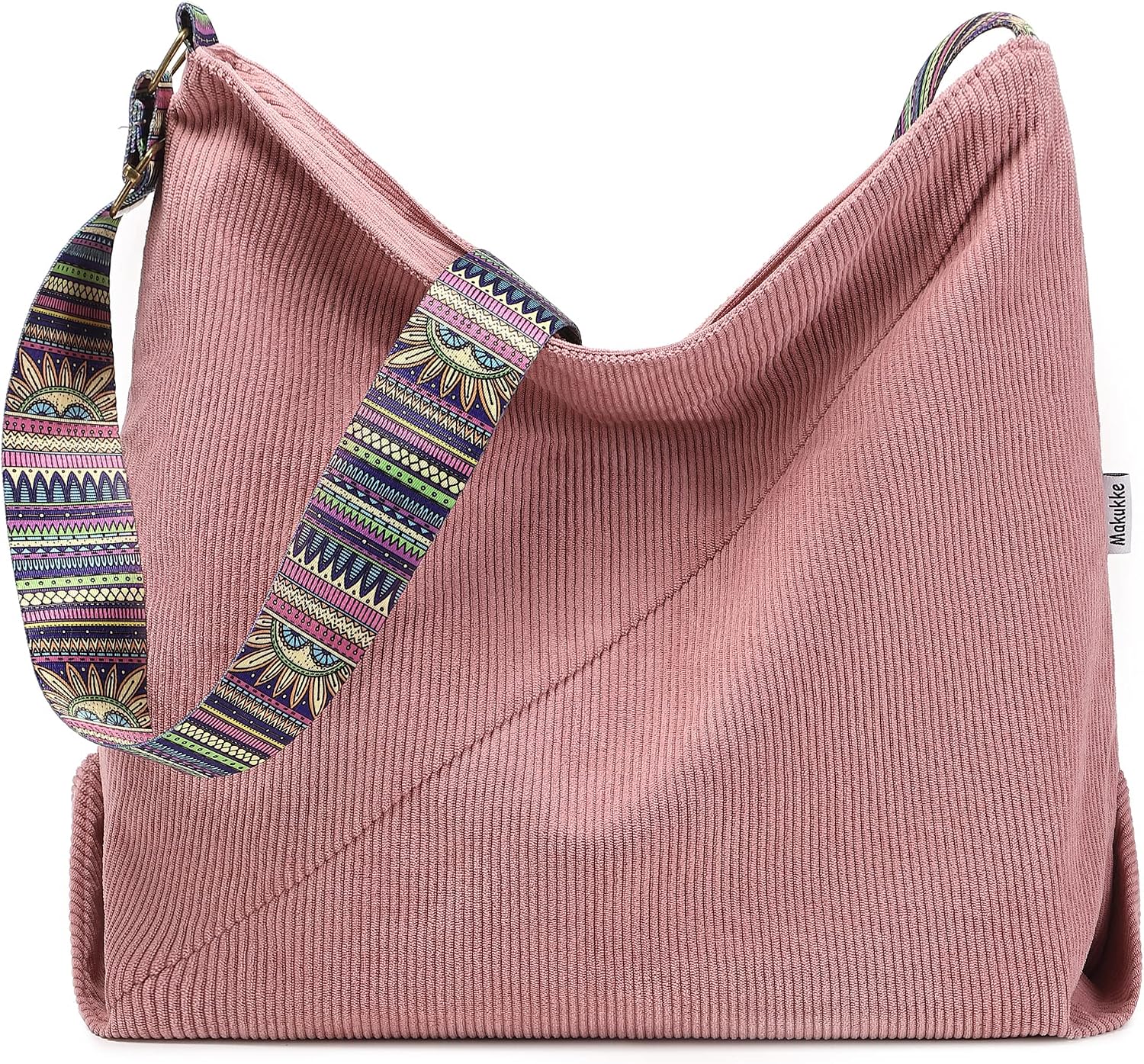 Detalle de Makukke corduroy schoudertas voor dames met zachte vorm en knoopsluiting