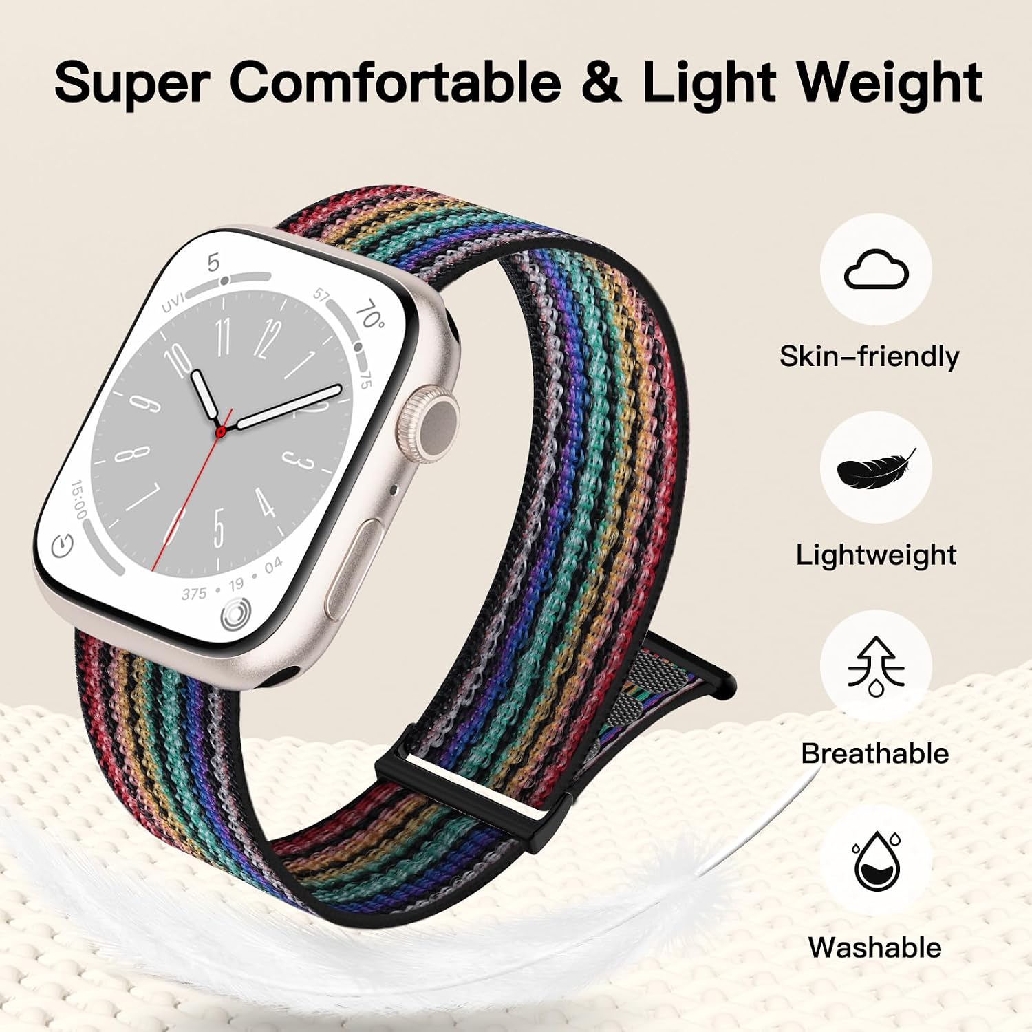 Detalle de Yoohoo Nylon Straps for Apple Watch – 44/45/46/49mm, Compatible with Series 1–11, SE, Ultra