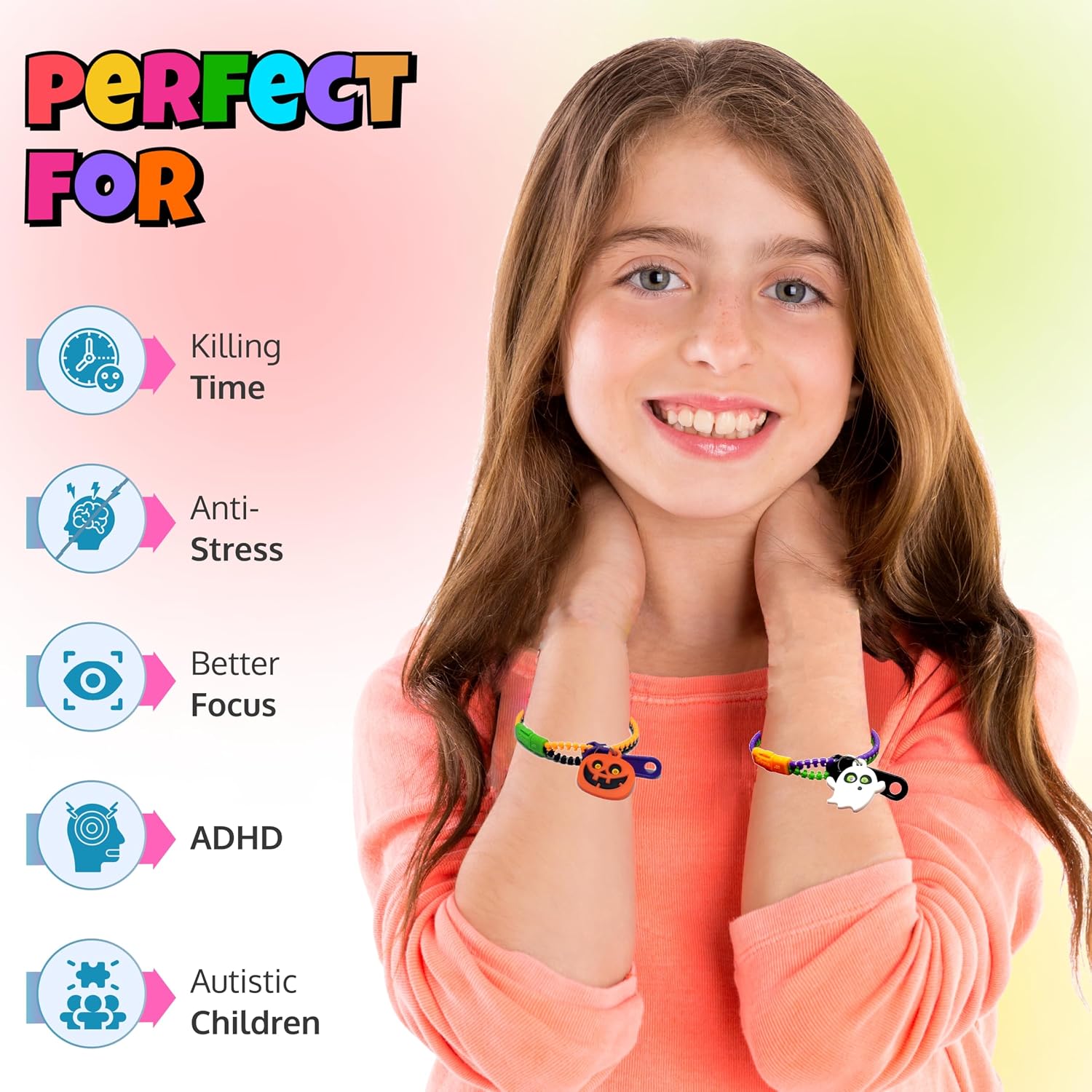Detalle de UpBrands UZB0032 Halloween Zipper Bracelets, 96-Pack Plastic Fidget Toys