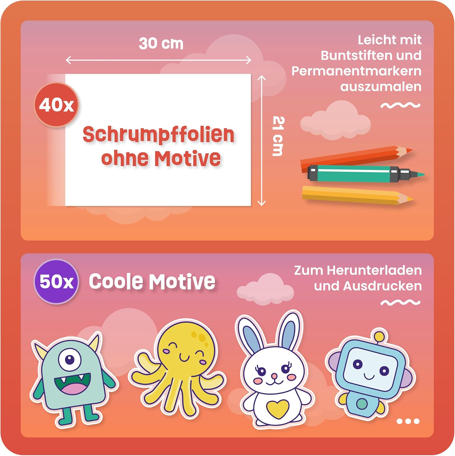 Thumbnail 1 de Smowo 40 Stück Schrumpffolien transparent (A4), matte Schrumpfplatten zum Basteln