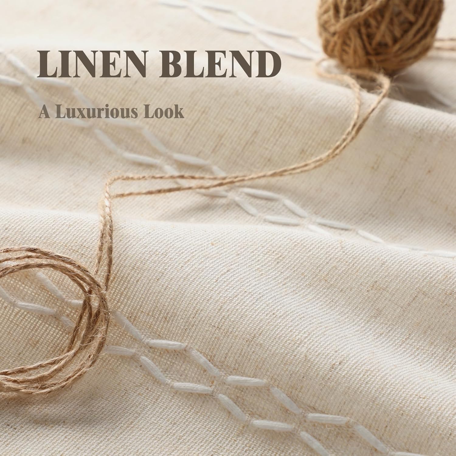 Thumbnail 5 de XOGUIBO Boho Blackout Curtains (2 Panels, 84 Inch) Beige Linen Texture with Tassels