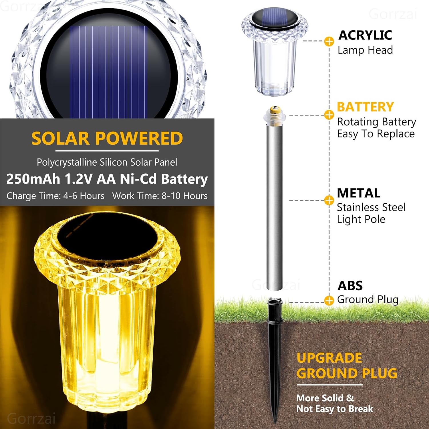 Thumbnail 1 de Gorrzai COO-55T10 Solar Pathway Lights, 10-Pack, Warm White LED