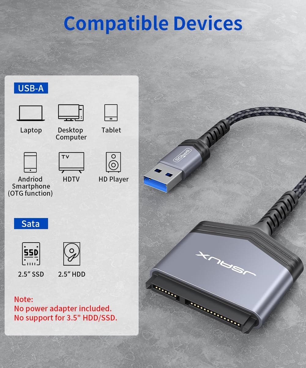 Thumbnail 3 de JSAUX USB 3.0 to SATA Adapter for 2.5-inch SSD/HDD — UASP & TRIM plug-and-play external drive reader